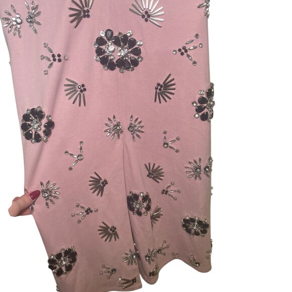 Mac Duggal Pink Embellished Maxi Dress Size 2 | Beaded Gem Floral Sample Gown - Picture 7 of 11